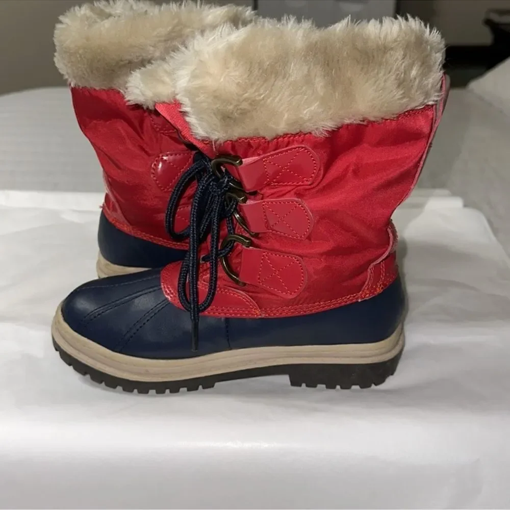 KHOMBU TESS 6 Navy Red Ivory Shearing Interior Lace Front Winter Boots